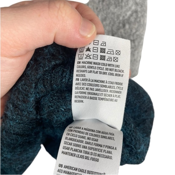 American Eagle Fuzzy Crewneck Colorblock Sweater in Teal/Grey/Black Size S - Picture 5 of 8